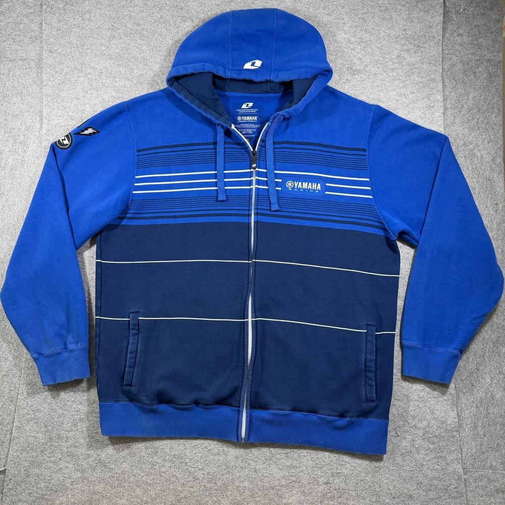 One Industries Yamaha Racing Full Zip Hoodie Mens XXL Navy Fleece Striped Moto